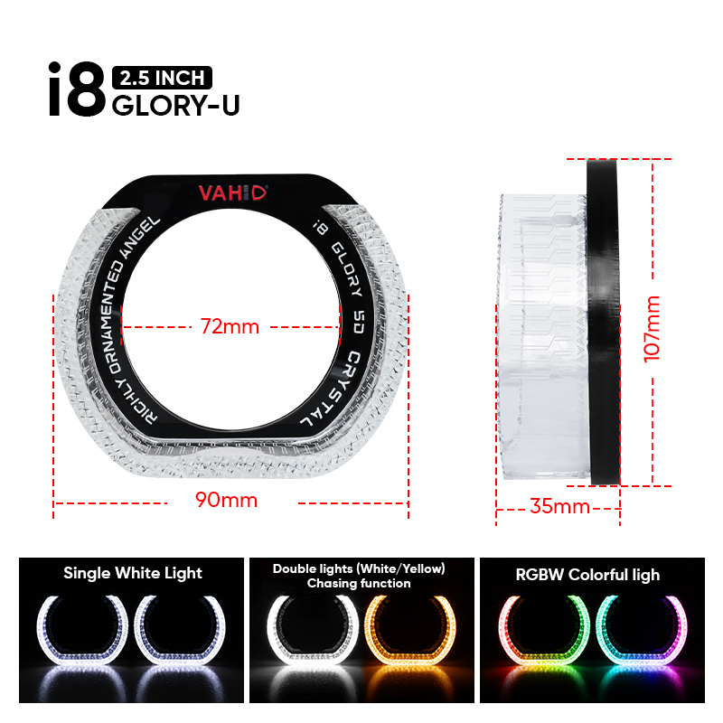 i8-U 2.5inch / 3.0 inch Angel Eyes RGB / White / Doube Lights (White / Yellow) - Image 3